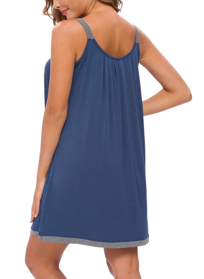 AVIIER Womens Nightgown Soft Cotton Sleeveless Sleep Shirts Wide Strap Nightshirts Full Slip Sleepwear Blue L - Image 5